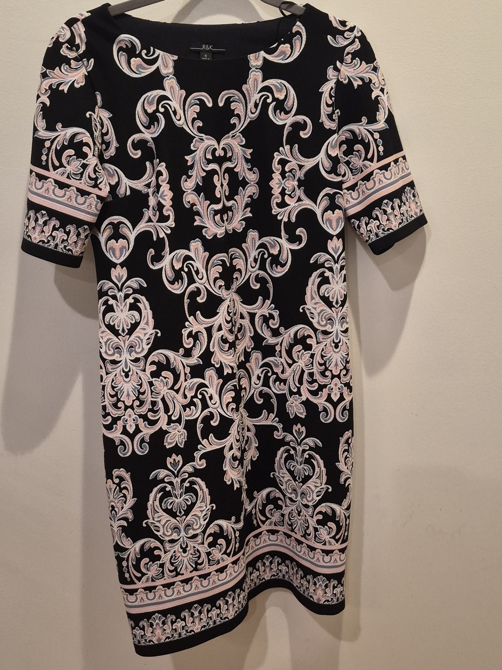 Black Dress with Pink and Cream Baroque Print